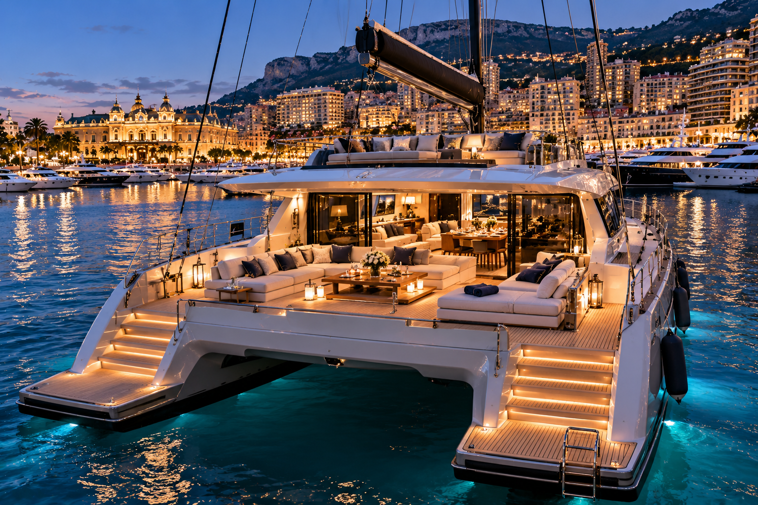 Luxury Catamaran in Monaco Harbour